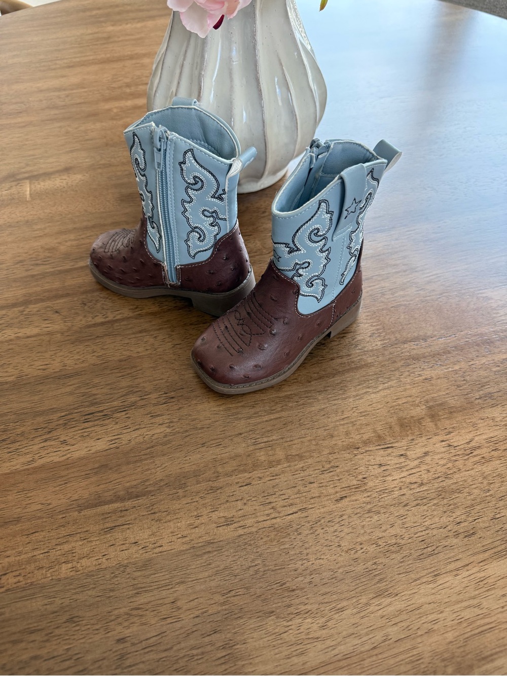 Kids Two-Tone Cowboy Boots - Brown and Light Blue